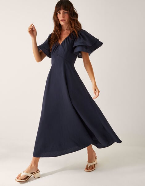 Patricia Ruffle Sleeve Midi Dress, Blue (NAVY), large