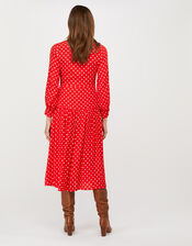 Sandi Polka Dot Long Sleeve Dress, Red (RED), large