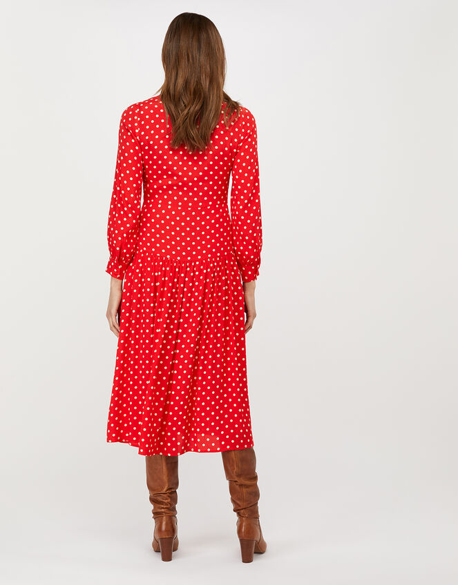Sandi Polka Dot Long Sleeve Dress, Red (RED), large