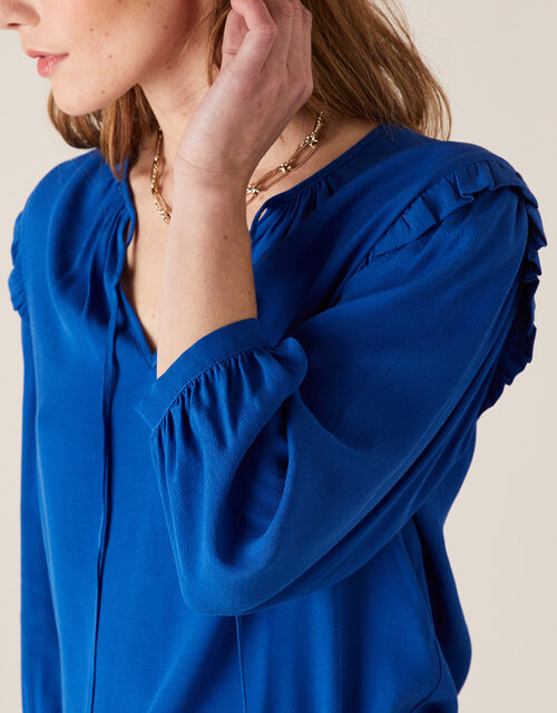 Tie Neck Top with Sustainable Viscose, Blue (COBALT), large