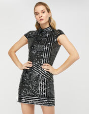 Brienne Linear Embellished Tunic Dress, Silver (SILVER), large