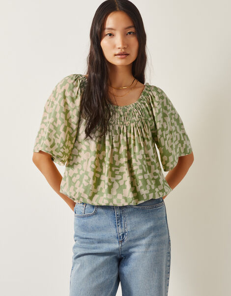 Ania Batik Print Top, Green (GREEN), large