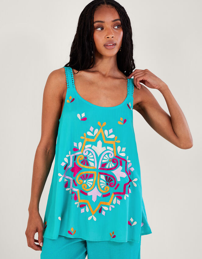 Bonita Embroidered Cami Blue, Vests, Camisoles And Sleeveless Tops