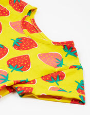 Frugi Strawberry Print Skater Dress, Yellow (YELLOW), large