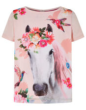 Sienna Horse T-Shirt with Sequins, Pink (PINK), large