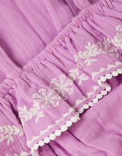 Embroidered Ruffle Tassel Romper, Purple (LILAC), large