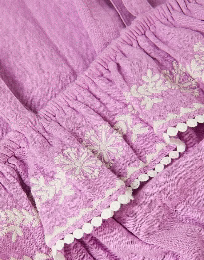 Embroidered Ruffle Tassel Romper, Purple (LILAC), large