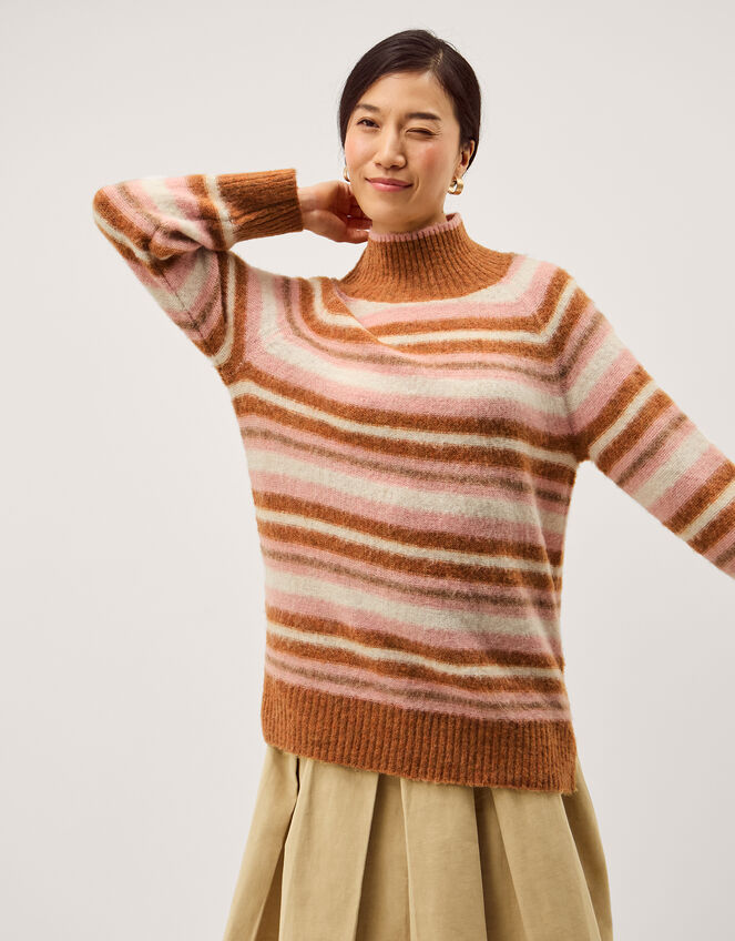 Solana High Neck Stripe Jumper, Camel (CAMEL), large