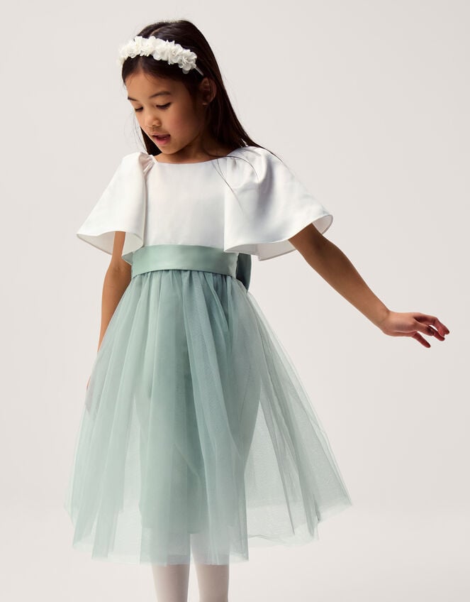 Angelica Bow Tulle Flower Girl Dress, Green (SAGE), large
