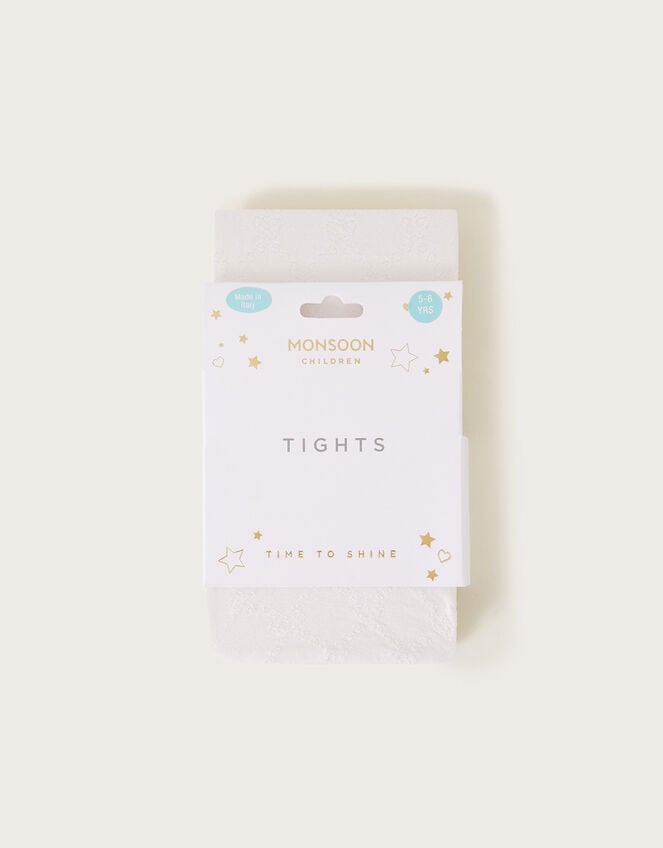 90 Denier Plush Diamond Print Tights, Ivory (IVORY), large