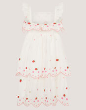 Strawberry Embroidered Tiered Dress, Ivory (IVORY), large