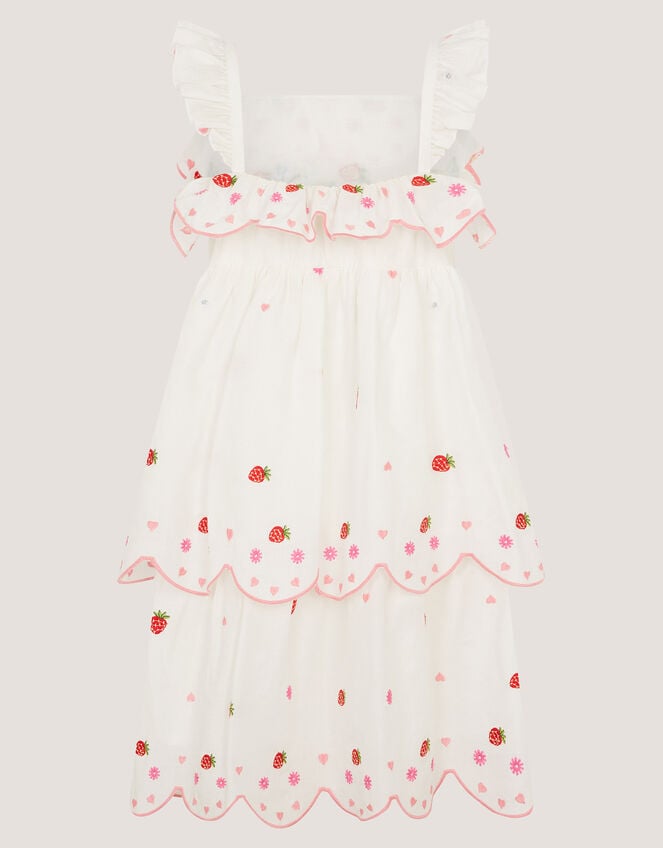 Strawberry Embroidered Tiered Dress, Ivory (IVORY), large