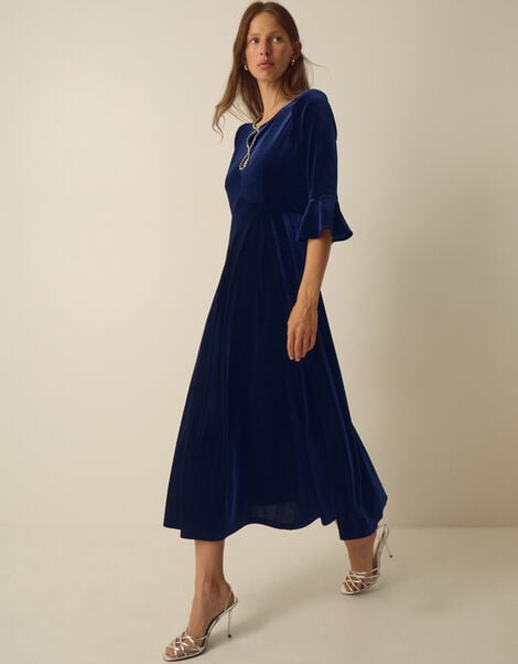 Clara Embellished Velvet Midi Dress, Blue (NAVY), large