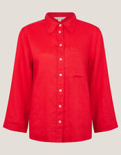 Linen Thea Button Shirt, Orange (CORAL), large