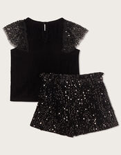 Party Sequin Top and Shorts Set, Black (BLACK), large