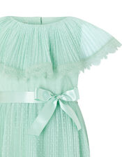 Dotty Pleated Cape Dress with Lace Trims, Green (MINT), large