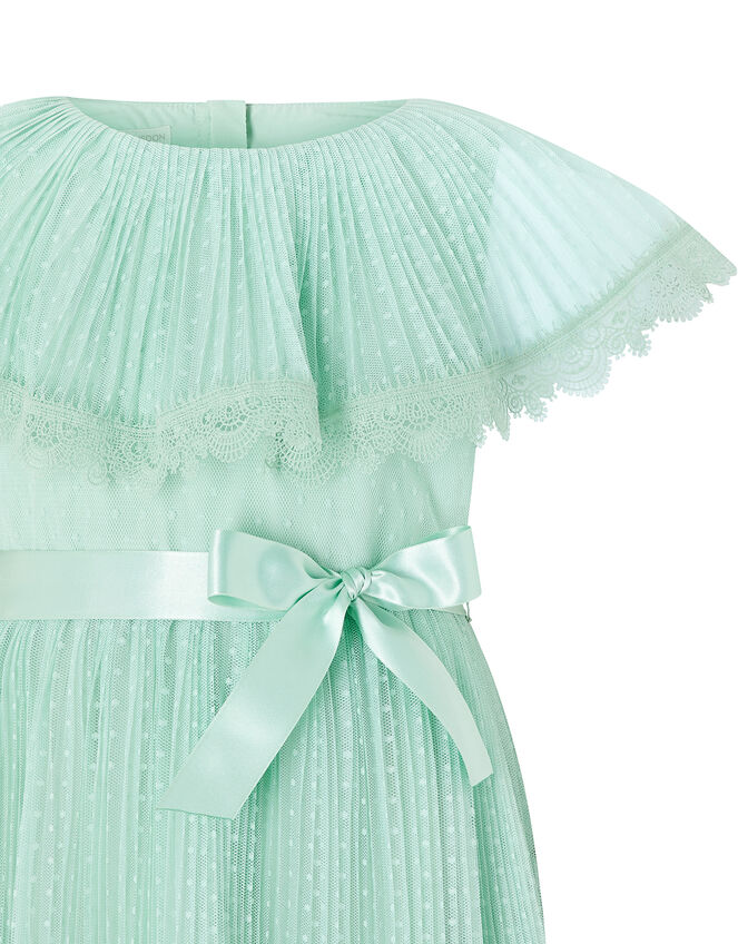 Dotty Pleated Cape Dress with Lace Trims, Green (MINT), large