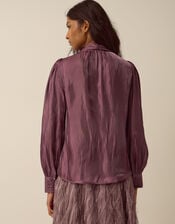 Mira Metallic Pussybow Blouse, Pink (DARK PINK), large