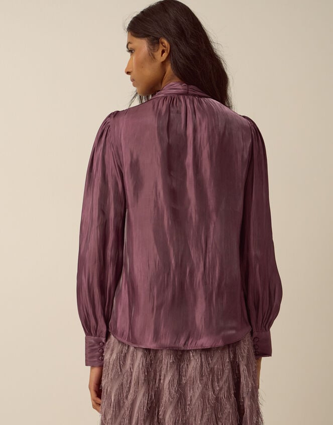 Mira Metallic Pussybow Blouse, Pink (DARK PINK), large