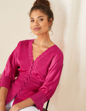 Chelsea Lace Trim Satin Top, Pink (PINK), large
