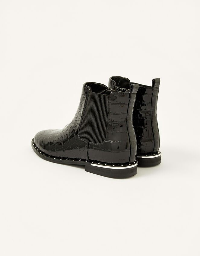 Croc Effect Studded Chelsea Boots, Black (BLACK), large