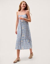 Ikat Print Strappy Dress, Blue (NAVY), large