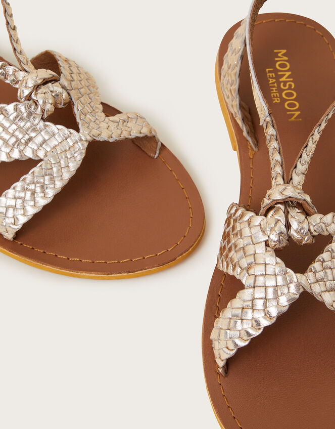 Woven Leather Sandals, Gold (GOLD), large