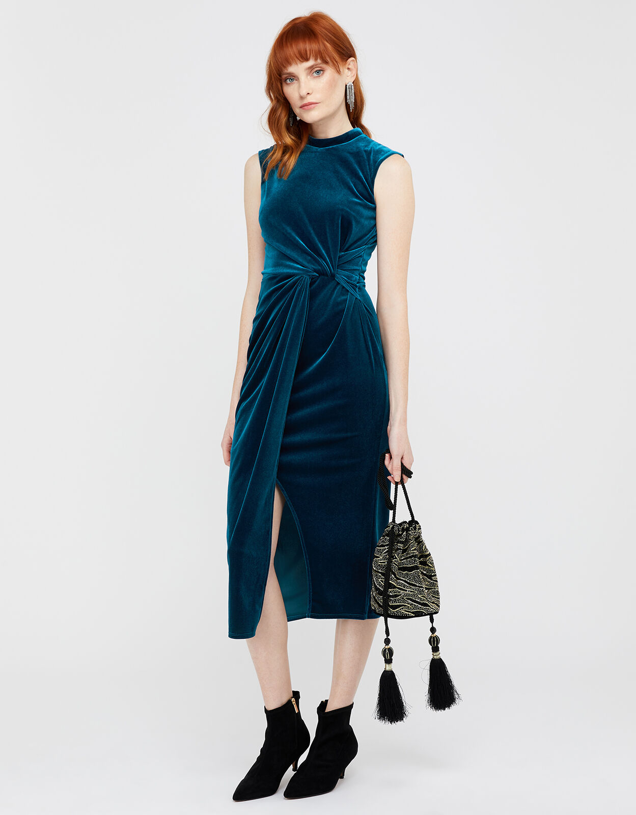 Shelby Twist Velvet Shift Dress Teal Evening Dresses Monsoon ROI