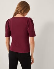 Brooke Diamanté Bow Ponte Top, Red (BURGUNDY), large