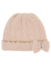 Poppy Sparkle Bow Beanie, Pink (PINK), large