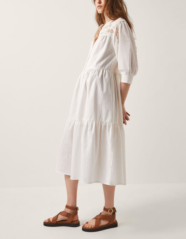 Tillie Cutwork Tiered Midi Dress, Ivory (IVORY), large