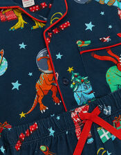 Christmas Dinosaur Jersey Long Pyjamas Set, Blue (NAVY), large