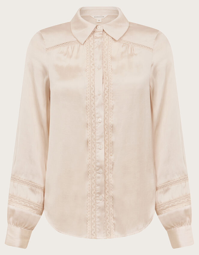 Alma Satin Lace Blouse Ivory | Tops & T-shirts | Monsoon Global.