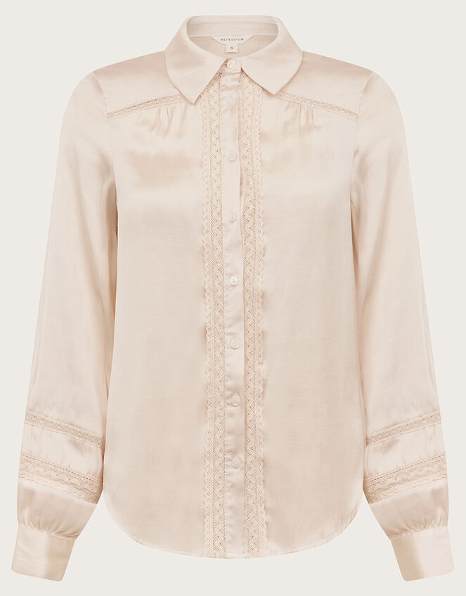 Alma Satin Lace Blouse, Ivory (IVORY), large