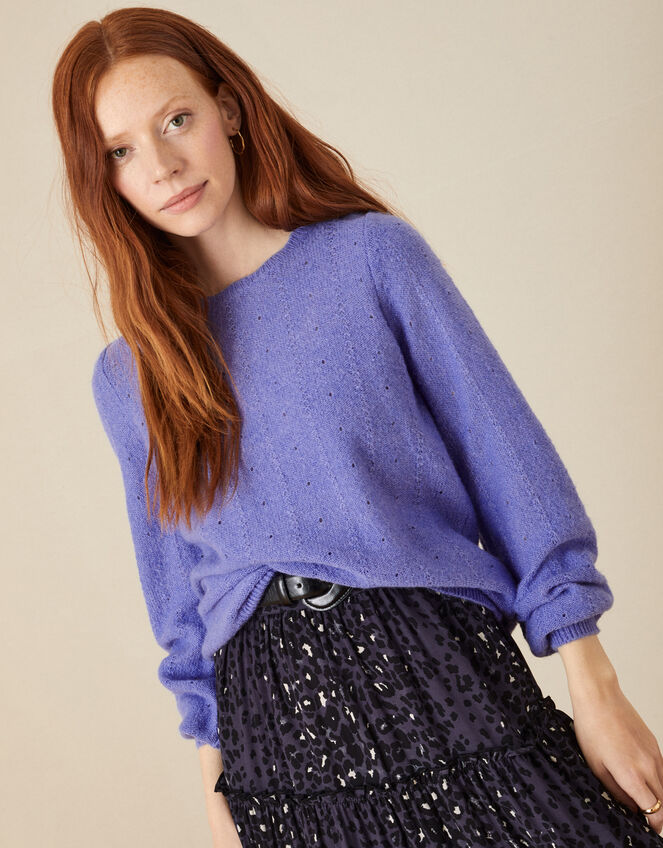 Sofia Stitch Button Back Jumper, Blue (BLUE), large