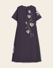 East Filipa Watercolour Floral Midi Dress, Blue (NAVY), large