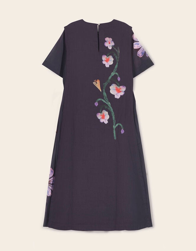 East Filipa Watercolour Floral Midi Dress, Blue (NAVY), large