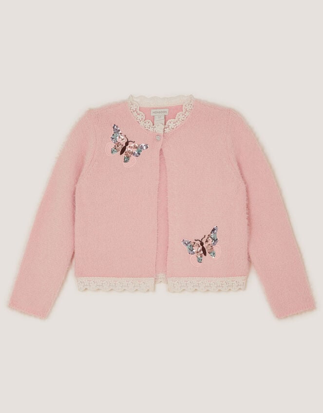 Sequin Butterfly Fluffy Cardigan, Pink (PINK), large