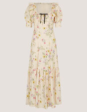 Sienna Frill Neck Floral Print Midi Dress, Ivory (IVORY), large