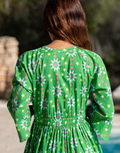 La Galeria Elefante Print Tiered Midi Dress, Green (GREEN), large