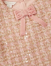 Tweed Bow Sleeveless Pinafore Dress, Pink (PINK), large