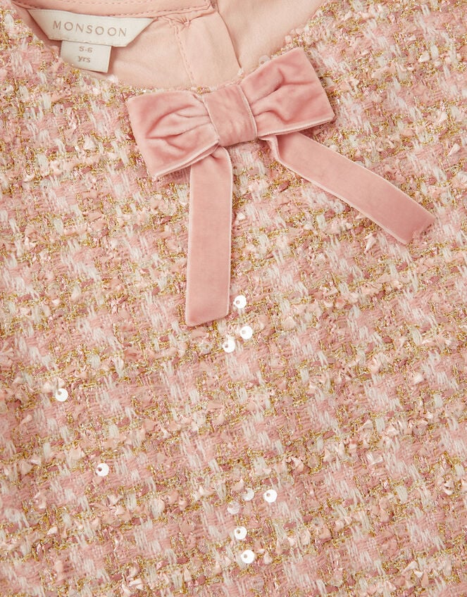 Tweed Bow Sleeveless Pinafore Dress, Pink (PINK), large