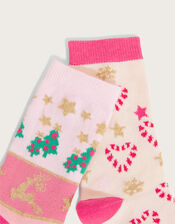 Christmas Print Socks Set of Two, Multi (MULTI), large