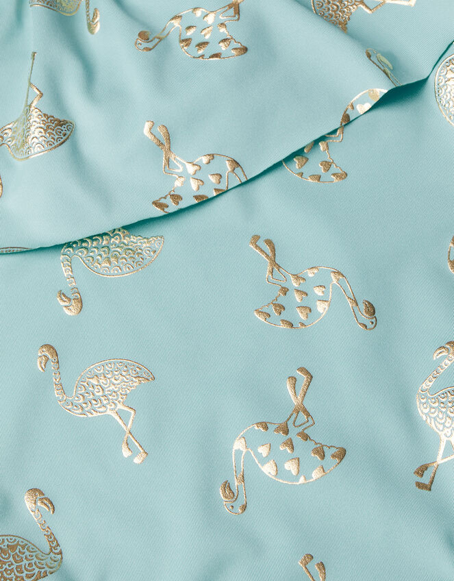 Flamingo Foil Print Frill Swimsuit, Blue (TURQUOISE), large