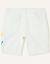 Denim Flower Midi Shorts with Sustainable Cotton, White (WHITE), large