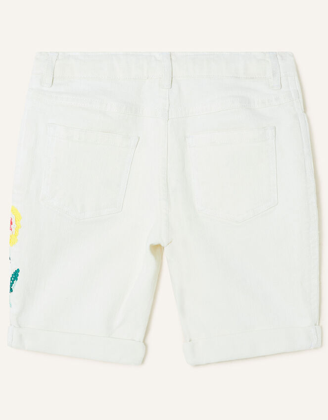 Denim Flower Midi Shorts with Sustainable Cotton, White (WHITE), large