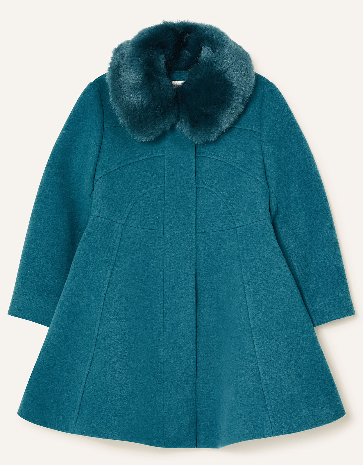 Faux Fur Collar Skirted Coat Teal