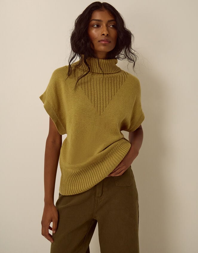 Fay High Neck Knit Tank, Green (CHARTREUSE), large