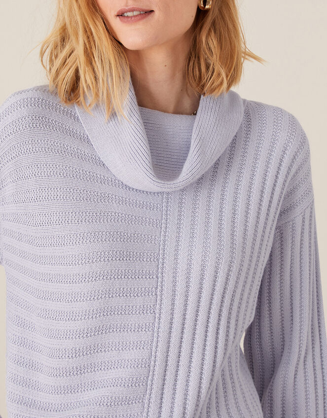 Stitch Ice Yarn Cowl Neck Jumper, Blue (BLUE), large