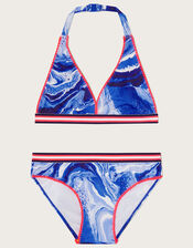 Marble Trim Triangle Bikini Set	, Blue (BLUE), large